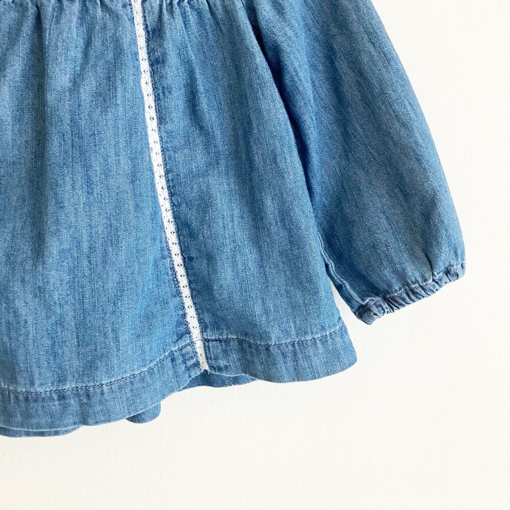 Janie and Jack Chambray Blouse Baby Girl 18-24M Floral Embroidered Long Sleeve - Picture 5 of 7